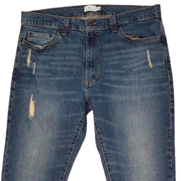 TRUE CRAFT Distressed Denim Taper Leg Blue Jeans Men's 36 x 30 - Picture 6 of 7